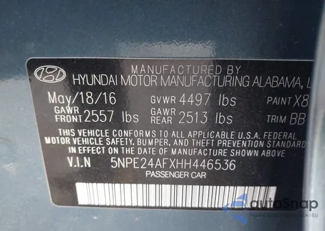 2017 Hyundai Sonata Se from USA, damaged, VIN 5NPE24AFXHH446536